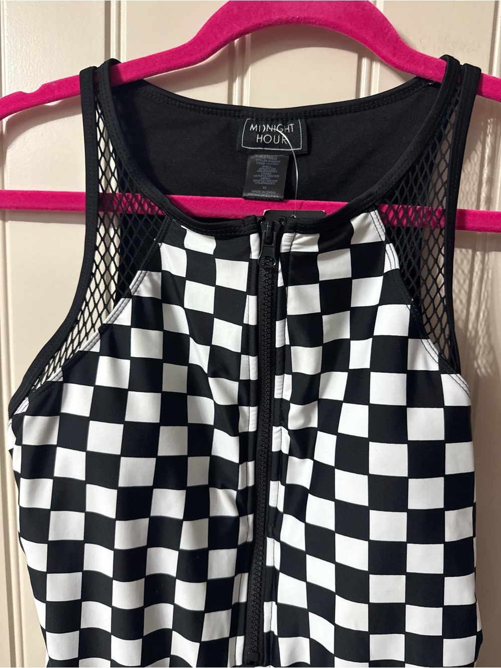 HOT TOPIC 🖤 Black, White Checkered Zip-Front One-Piece Swimsuit (Women’s Medium) - Picture 10 of 13